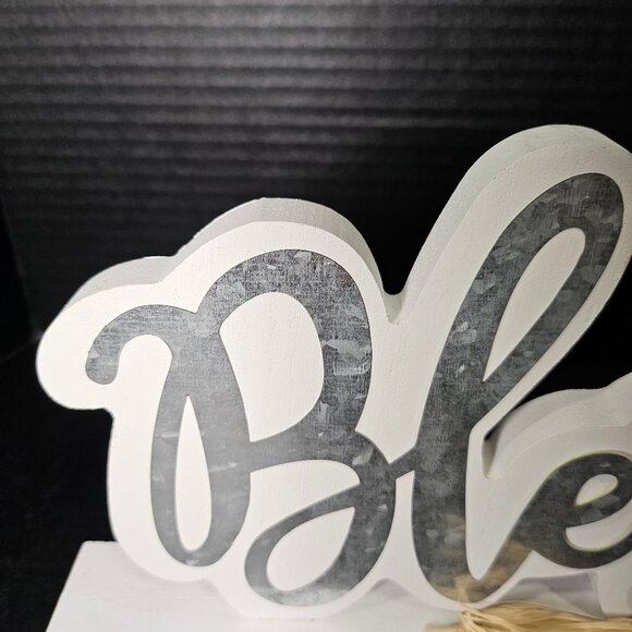 Hobby Lobby White Wood and Galvanized Blessed Script Lettering Tabletop Sign Wit - Picture 2 of 8